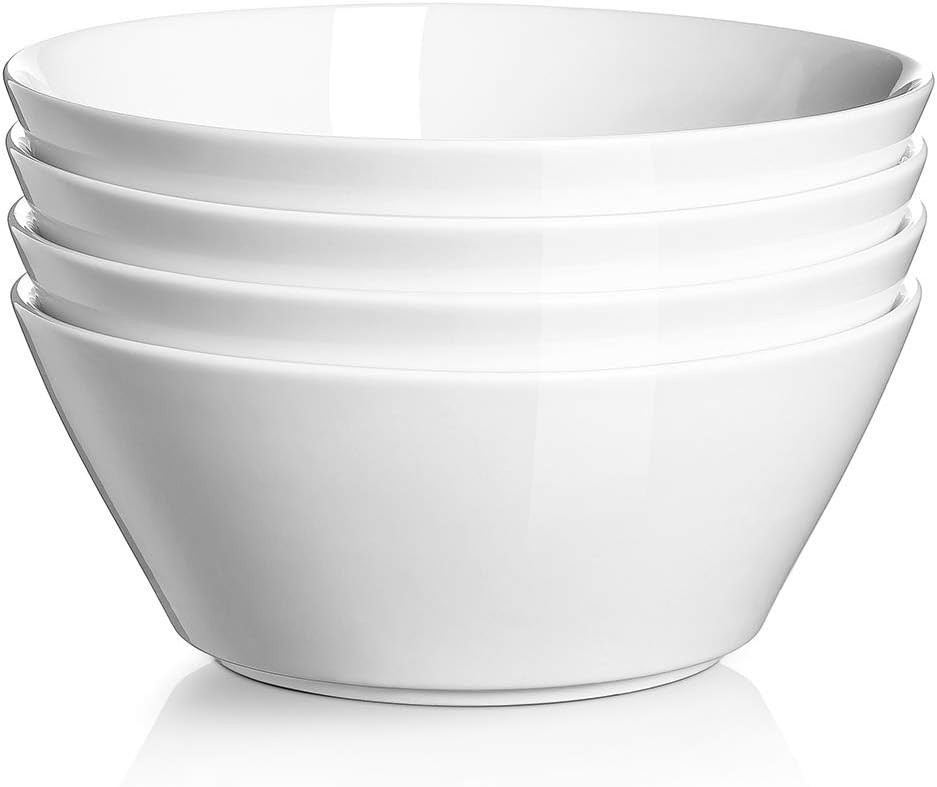 DOWAN Ceramic Soup Bowls, 32 Ounces White Ramen Bowl for Noodle, Porcelain Salad Bowls Set of 4, Lar | Amazon (US)
