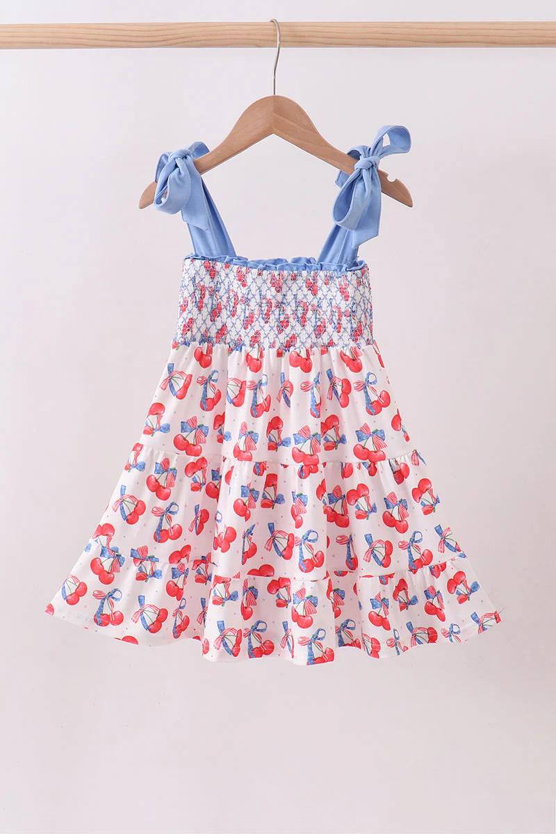 Blue cherry smocked tiered mom&me dress | Shop.app