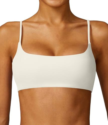 Comper Women's Sports Bra with Thin Straps Stretchy Wirefree Workout Bras Lightweight Workouts Bralette with Removable Pads (White-S) | Amazon (US)