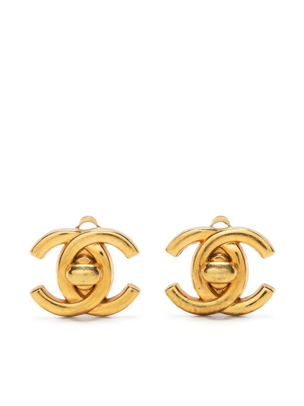 CHANEL Pre-Owned 1996 CC turn-lock clip-on earrings - Gold | Farfetch Global