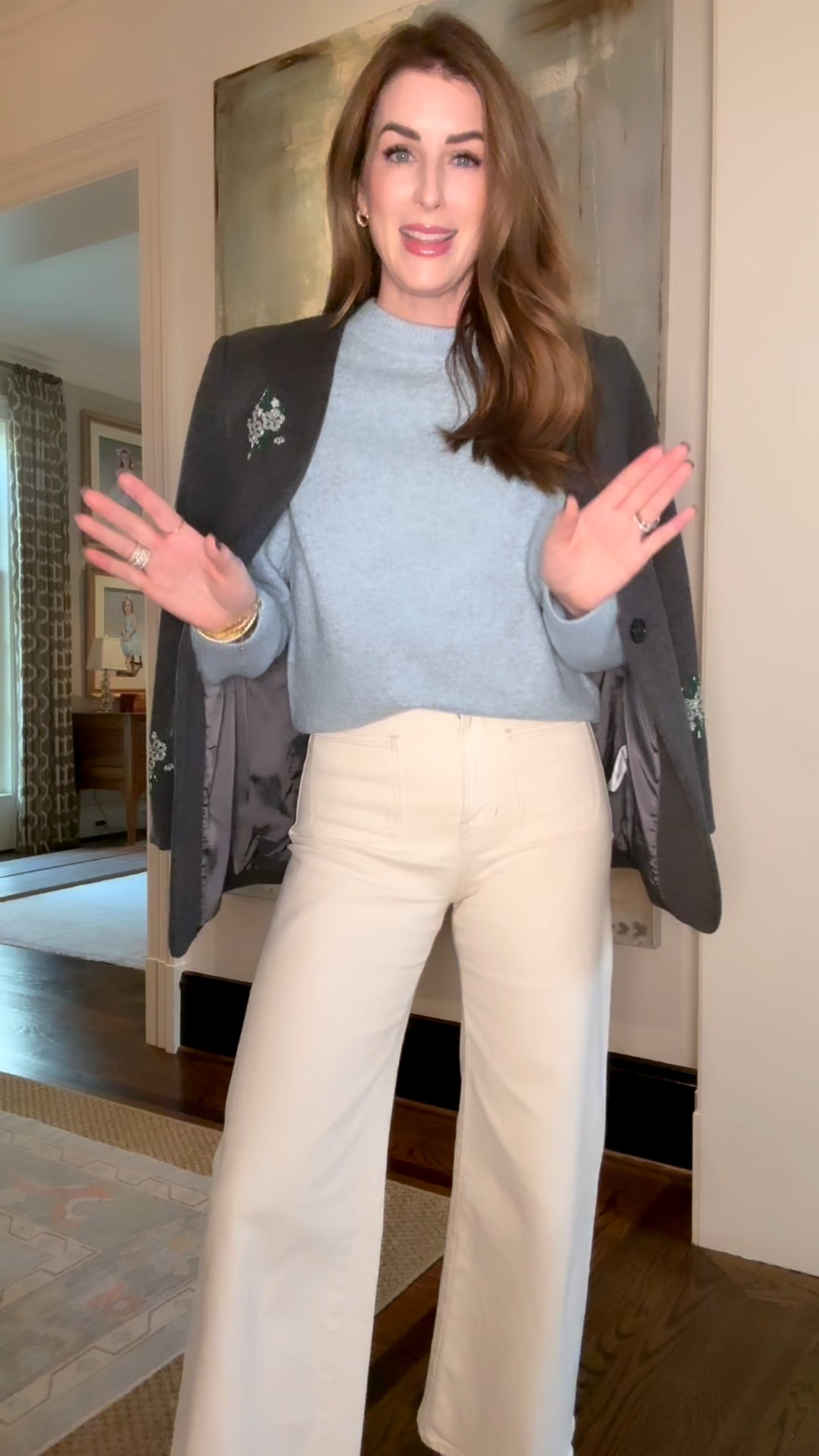 Ecru denim + a soft pale blue sweater is one of those effortless color pairings that always looks polished, and adding an over-the-shoulder blazer instantly elevates the entire outfit 🤍💙 This is my go-to formula for looking pulled together without trying too hard—perfect for meetings, travel days, or everyday chic style. If you’re eyeing the blazer, use my codes to save: Jess15 for 15% off sitewide, Jess20 for 20% off when buying 2 items, or Jess30 for 30% off when buying 3 or more.

#LTKTall #LTKOver40 #LTKSeasonal