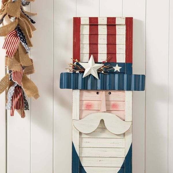 Glitzhome 36"H Wooden/Metal Patriotic Uncle Sam Porch Sign | Bed Bath & Beyond