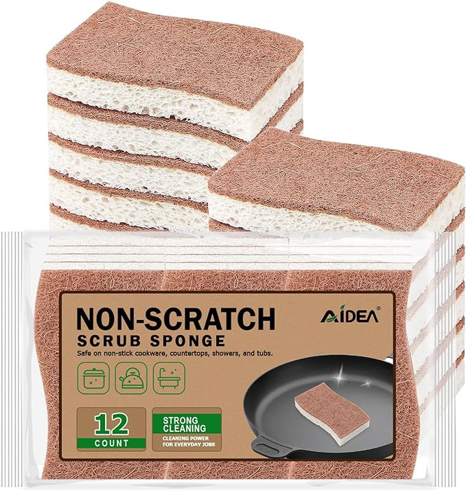 AIDEA Non-Scratch Scrub Sponge-12Count, Natural Sponges for Non-Stick Cookware, Kitchen Sponges, ... | Amazon (US)