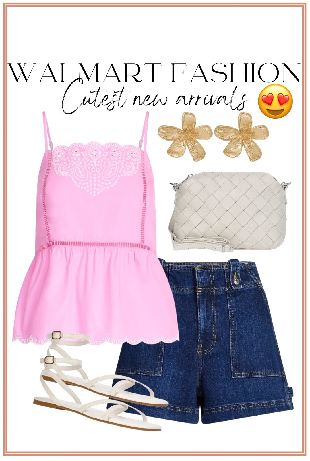 This Walmart fashion new arrival is giving designer-inspired vibes for less! ✨ The pink embroidered peplum cami is such a standout piece with the sweetest scalloped details, and paired with these dark wash denim shorts, it’s the perfect look for warm summer days. Add a woven crossbody, floral statement earrings, and strappy sandals, and you have an effortlessly polished outfit that looks far more expensive than it is.

Whether you’re headed to brunch, vacation, date night, or simply running errands in style, this affordable Walmart outfit is one you’ll reach for all season long. Trust me—these pieces won’t stay in stock for long! 💗

#WalmartFashion #WalmartNewArrivals #SummerFashion #AffordableStyle #WalmartFinds #DenimShorts #PinkTop #SummerOutfit #VacationOutfit #FashionInspo #OOTD #BudgetFashion #EverydayStyle #WalmartStyle #SummerWardrobe