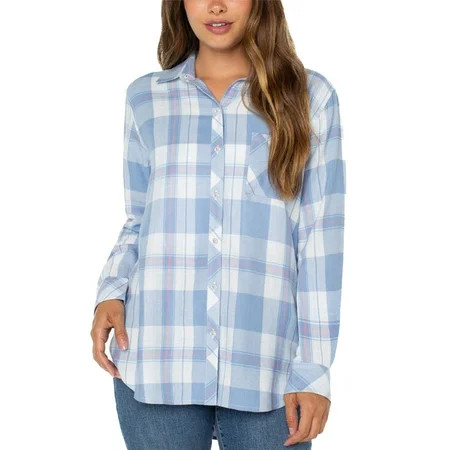 Well Worn Women s Long Sleeve Classic Plaid Button-Up Shirt-White / XXL | Walmart (US)