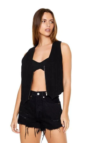 Cropped Zip-Up Vest | Forever 21