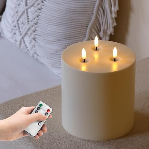 6" x 6" Extra Large Outdoor Waterproof Flameless Candle with 3 Wick, Ivory Plastic Battery Operat... | Amazon (US)