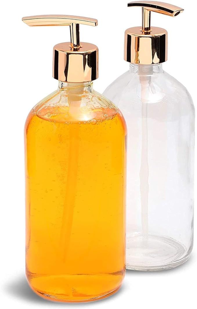 Juvale Clear Glass Soap Dispenser with Rose Gold Pump (16 oz, 2 Pack) | Amazon (US)
