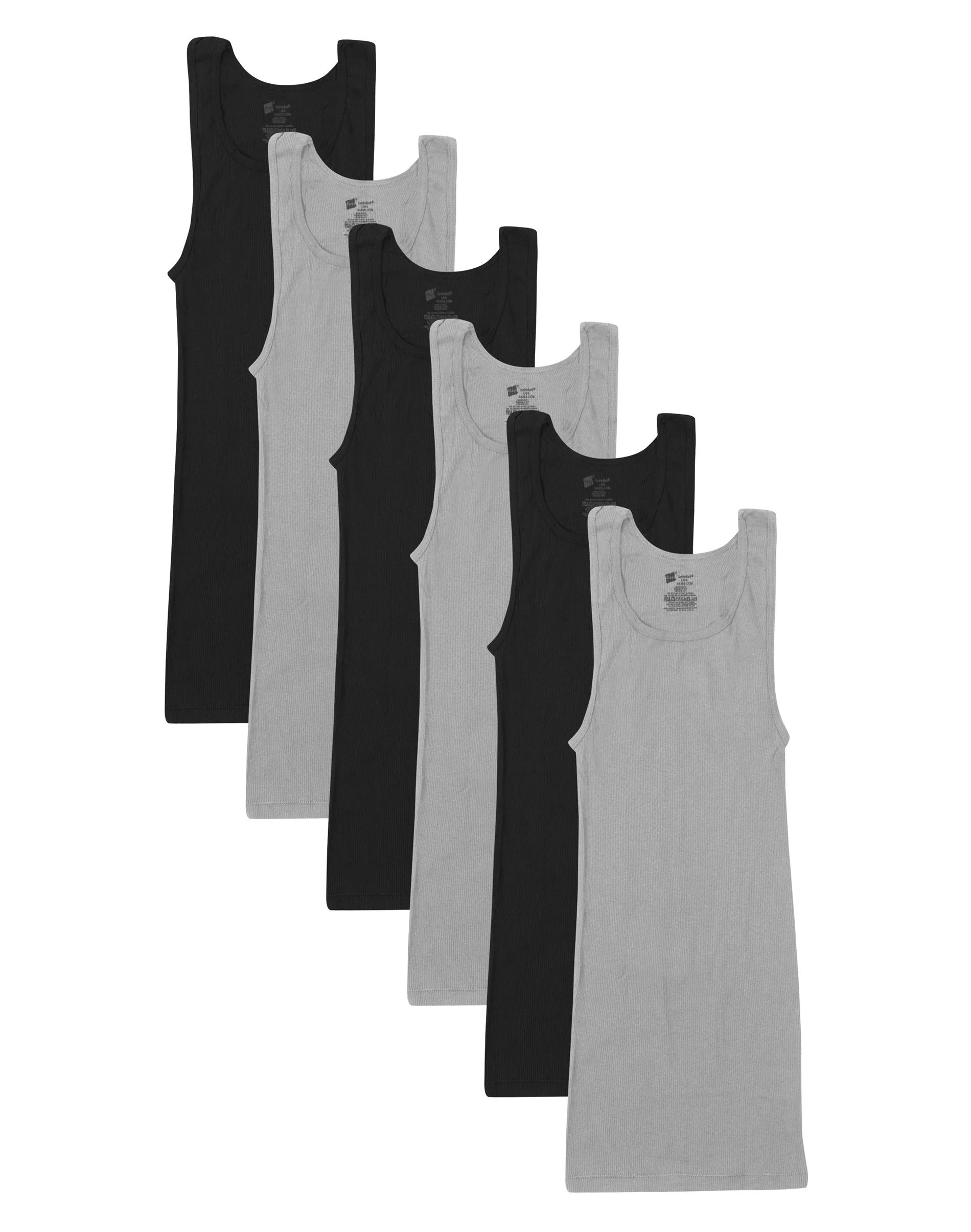 Hanes Men's Value Pack Black/Grey Tank Undershirts, 6 Pack - Walmart.com | Walmart (US)