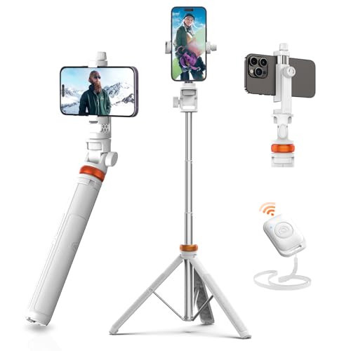 EUCOS 62" Tripod for iPhone, Sturdy Selfie Stick Tripod with Remote & Lightweight Phone Stand, Solidest Portable Cell Phone Tripod, Compatible iPhone Pro Max/Android [White] | Amazon (US)