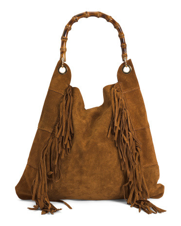Made In Italy Suede Fringe Hobo With Handle | TJ Maxx