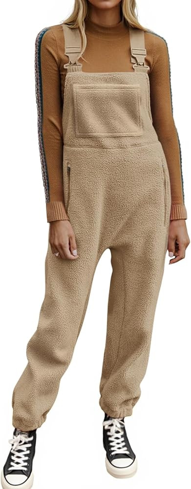 Ebifin Women's Fleece Warm Overalls Winter Loose Casual Jumpsuits with Pockets | Amazon (US)