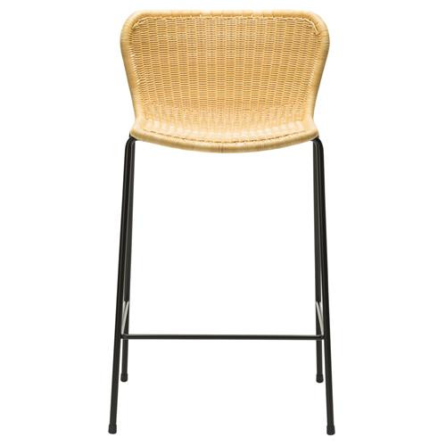 Torrey Coastal Beach Brown Rattan Black Steel Frame Low Back Counter Stool | Kathy Kuo Home