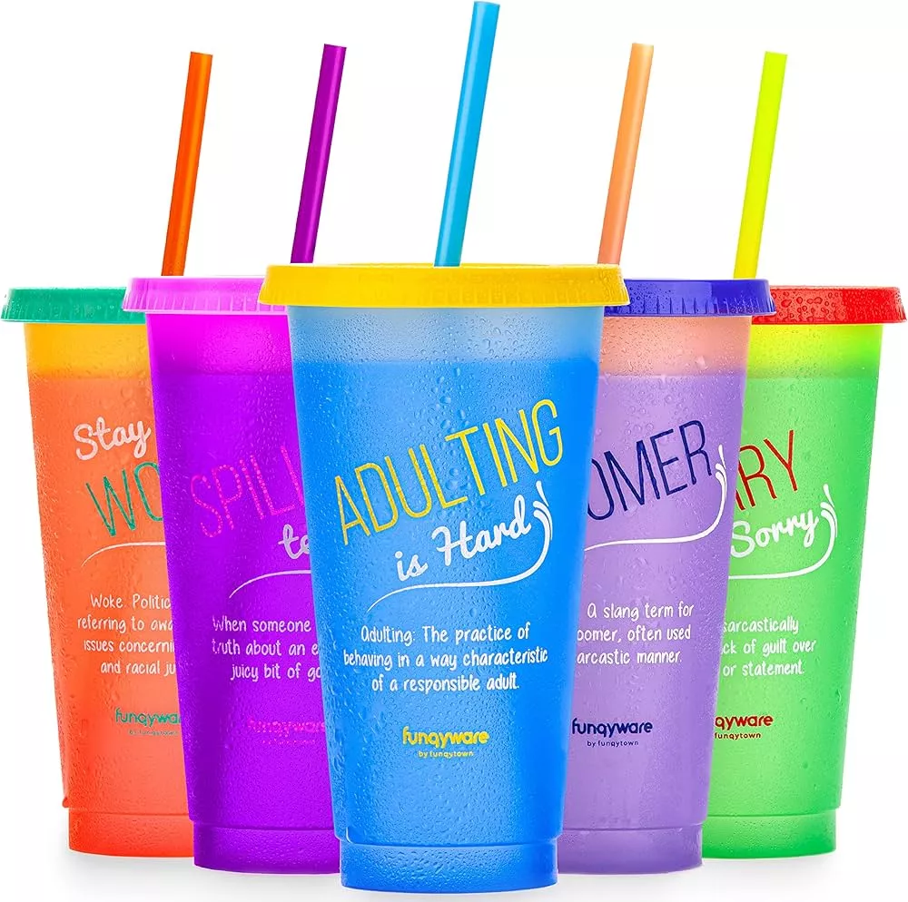 Meoky Color Changing Cups with Lids and Straws for Kids 6Pack 12oz Plastic  Re