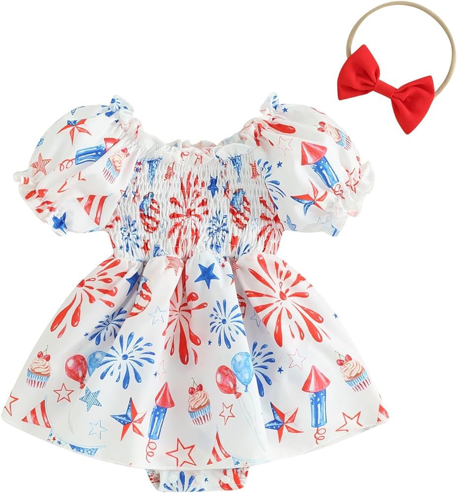 mlpeerw Newborn Baby Girl Summer Romper Dress Flying Sleeve Cartoon Bear Flower Embroidery Crewne... | Amazon (US)