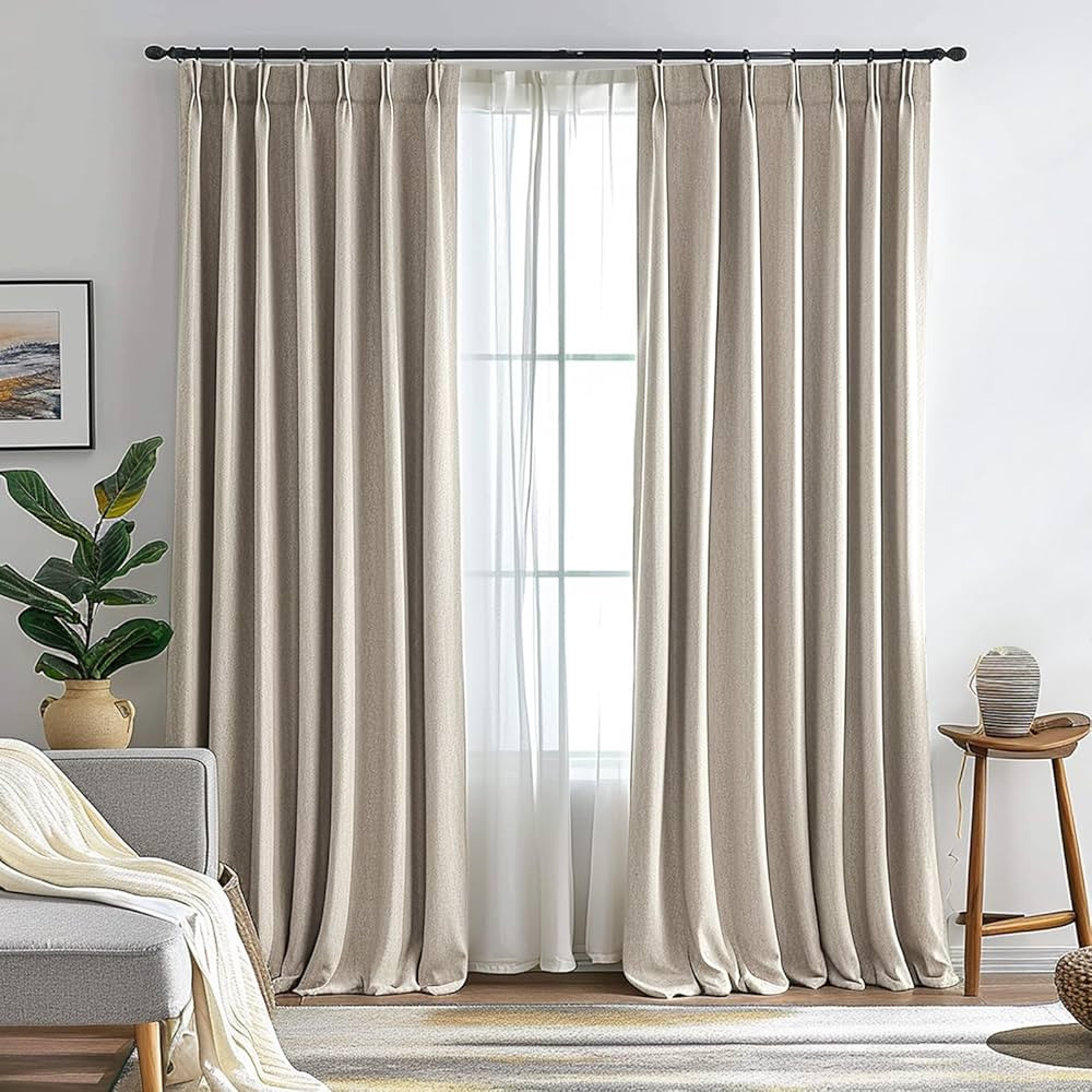 jinchan Pinch Pleated Curtain 84 Inch Length Beige Blackout Curtain for Bedroom Living Room Curta... | Amazon (US)