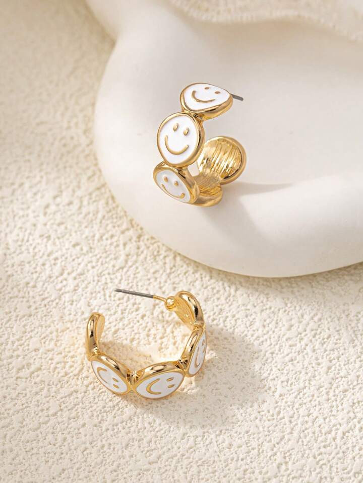 1pair Fashion Expression Face Decor Hoop Earrings For Women For Daily Decoration | SHEIN