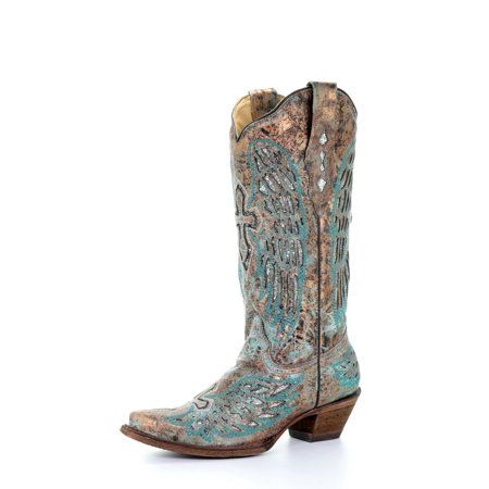 Corral Western Boots Womens Wings Cross Inlay 13"" Turquoise A3398 | Walmart (US)