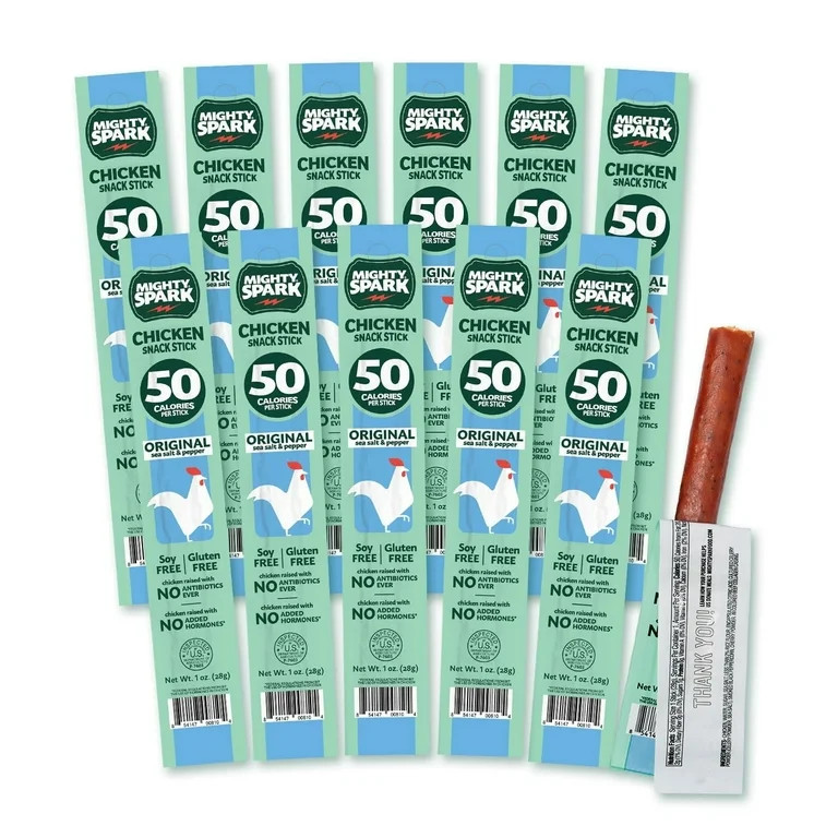 MIGHTY SPARK Chicken Snack Sticks, Original Sea Salt & Pepper, Gluten Free, Soy Free, 12 Count | Walmart (US)