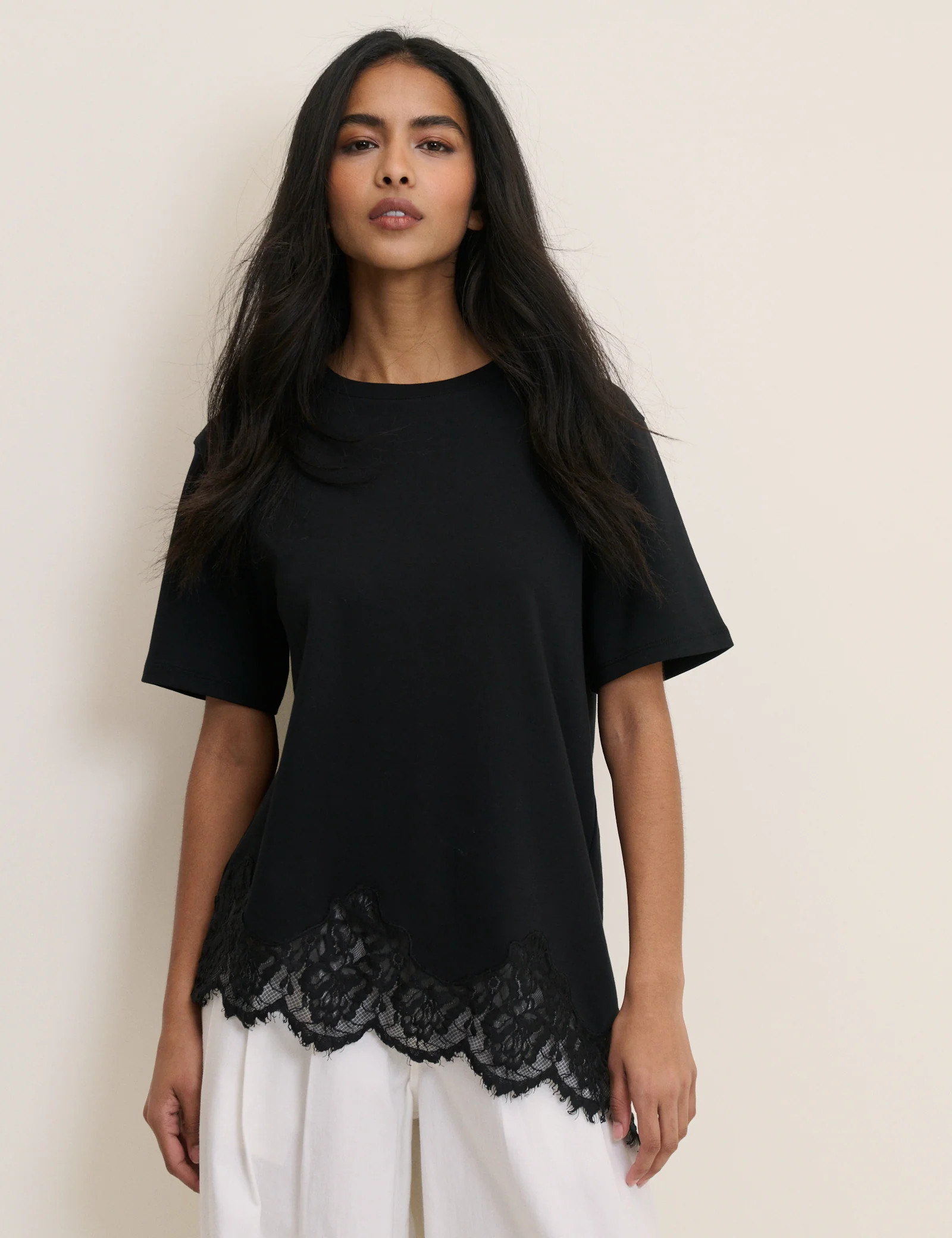 Black Asymmetric Lace Hem Top | Nobody's Child