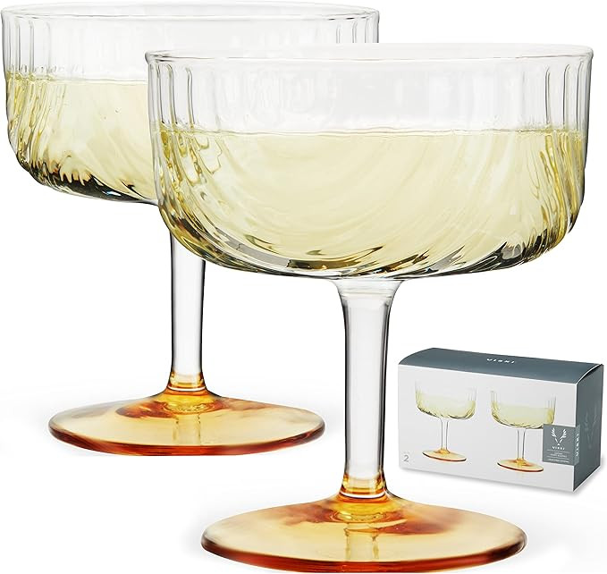 Viski Gatsby Coupes, Stemmed Cocktail Glasses, Glass and Gold Plating for Manhattans, Martinis, 8... | Amazon (US)