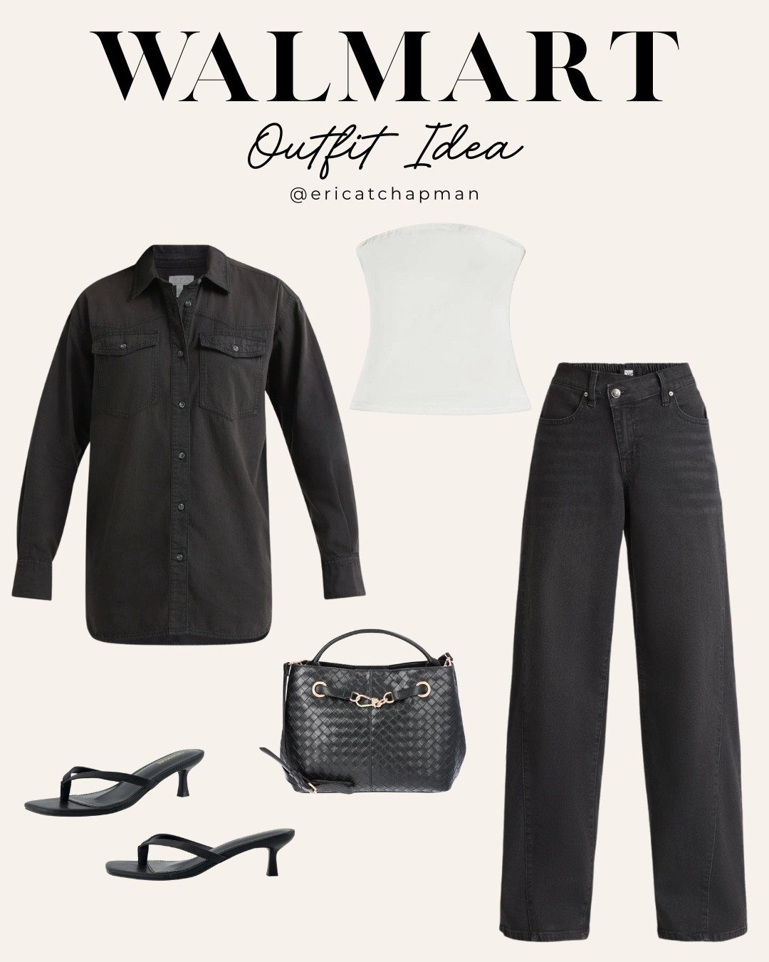 ✨ Walmart Fashion Finds / Outfit Inspo✨
This all-black look is the perfect mix of chic + affordable. Think quiet luxury vibes for less 🖤 From wide-leg Walmart jeans to a minimal woven bag and heeled sandals, this outfit proves you can build an elevated Walmart outfit without breaking the bank.

Perfect for date night, brunch, or everyday wear — this Walmart fashion outfit gives designer energy on a budget🖤

#WalmartFashion #WalmartOutfit #LTKstyle #ChicOnABudget #QuietLuxury #OOTD

#LTKSeasonal #LTKStyleTip #LTKFindsUnder50