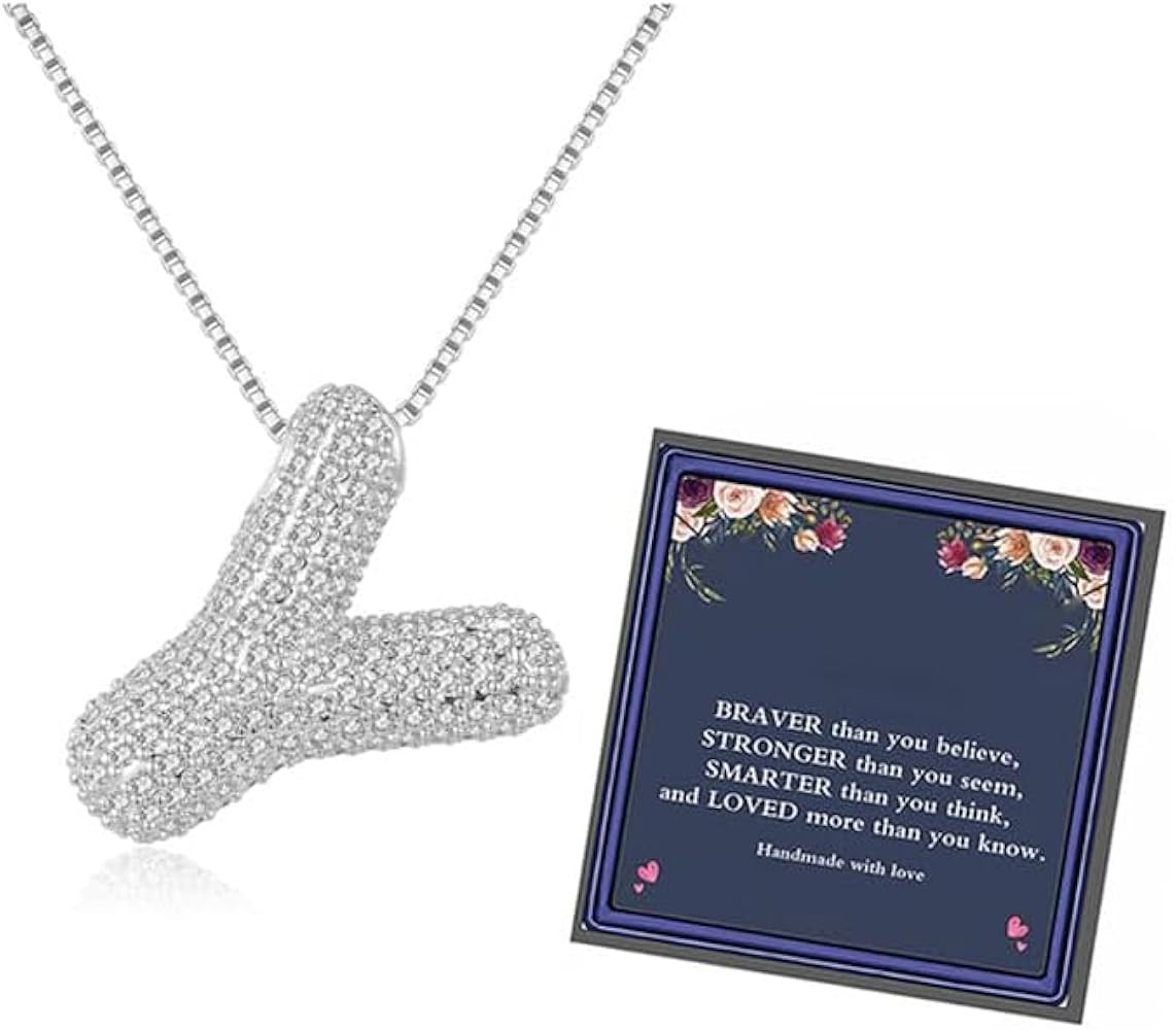 Bubble Letter Necklace Gold for Women，Charm Balloon Initial Letter Pendant Zirconia Inlaid Neck... | Amazon (US)