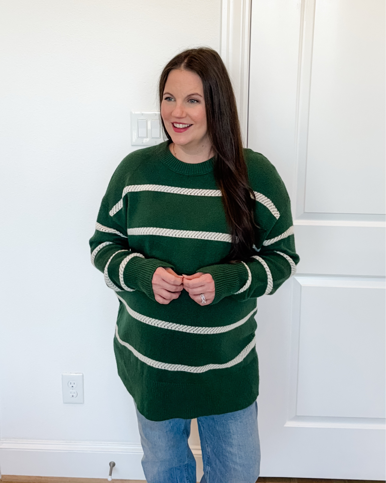 Effortless Winter Outfit

If you’re looking for effortless pregnancy outfits, this winter outfit is such a good go-to. The green striped sweater pairs perfectly with straight leg jeans for a clean, flattering fit. Add tan brown booties or your favorite boots, and you’ve got a comfortable maternity outfit that fits right into chic winter outfits for women.


#LTKBump #LTKSeasonal #LTKOver40