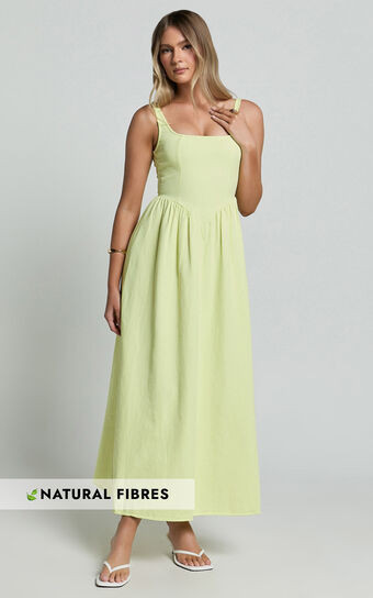 Rhaziya Midi Dress - Sleeveless Straight Neck Fit and Flare Dress in Citrus | Showpo (US, UK & Europe)
