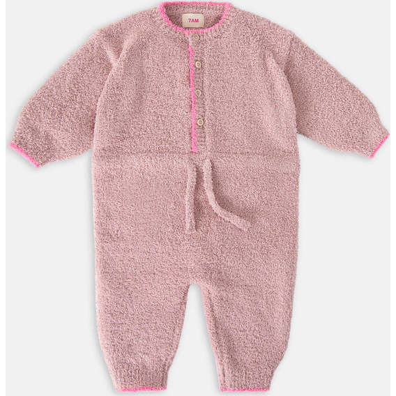 Boxy Long Sleeve Jumpsuit, Ash Rose & Vivid Pink - 7AM Enfant Rompers | Maisonette | Maisonette