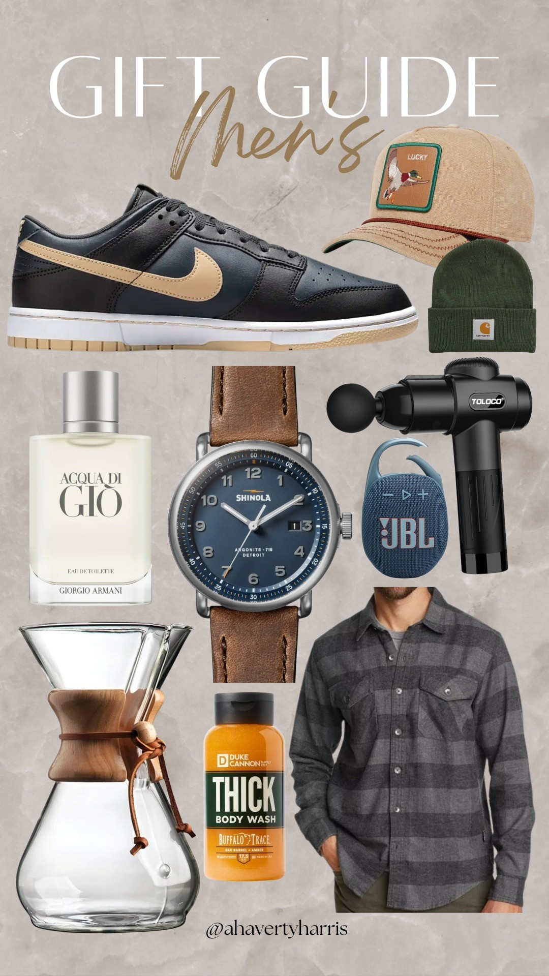 Men's Gift Guide - gifts for him including sneakers, hat, beanie,  cologne,  shinola watch,  Bluetooth speaker,  massage, chemex coffee maker,  and the best heavy flannel - lots of Amazon gifts and Nordstrom finds!

#LTKGiftGuide #LTKMens #LTKHoliday