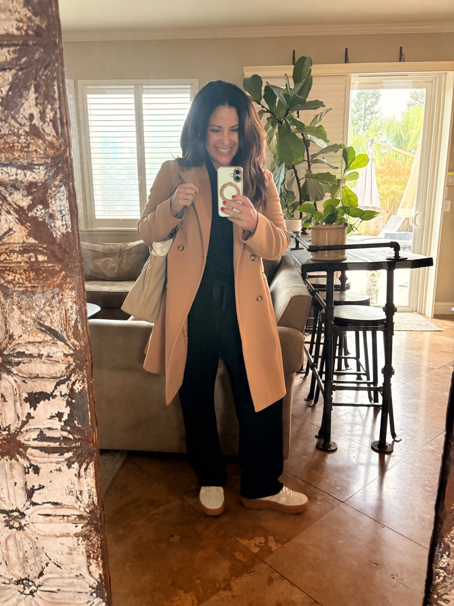 Need to elevate a casual look? Throw on a long camel wool pea coat! This two piece set is my go to for travel, errands, or lounging. I paired it with my platform adidas sneakers. Wearing small in my coat and lounge set.

Fall outfit idea
Easy casual look
Teacher outfit 

#LTKSeasonal #LTKTravel #LTKPetite