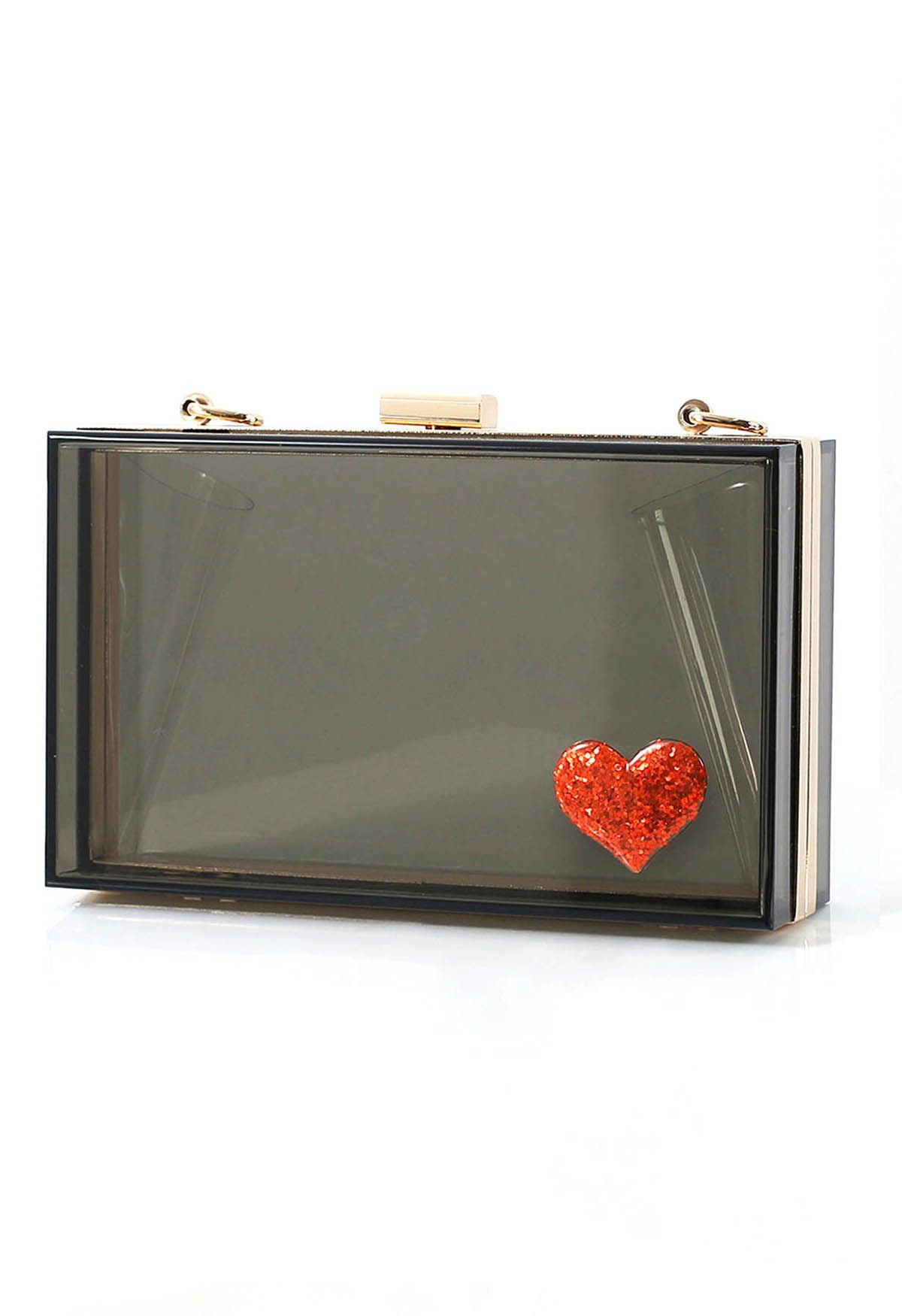 Red Heart Translucent Pearl Clutch in Black | Chicwish