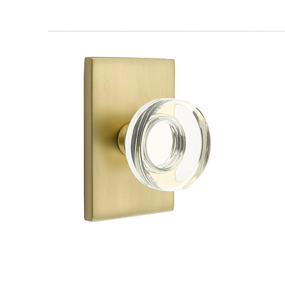 Emtek Privacy Knobset w/ Modern Rectangular Rosette and Modern Disc Glass Knob | Wayfair North America