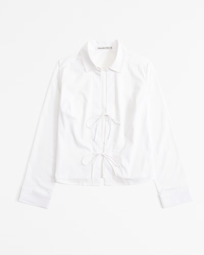 Long-Sleeve Poplin Tie-Front Shirt | Abercrombie & Fitch (US)