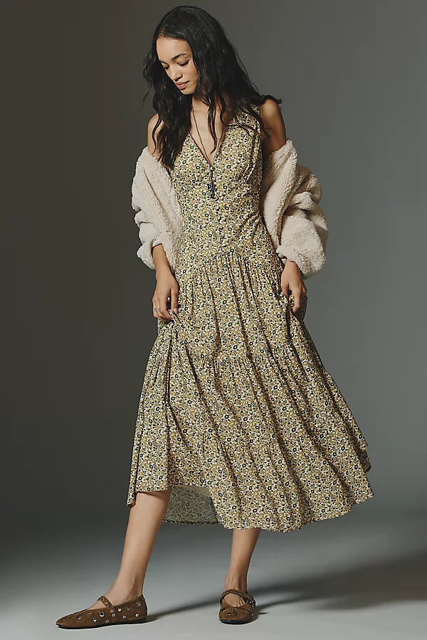 Sleeveless V-Neck Tiered A-Line Midi Dress | Anthropologie (US)