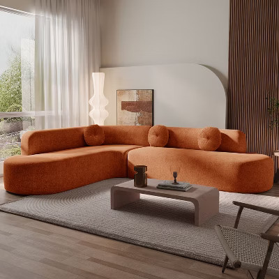 122''W Modern 2-Piece Curved Sectional Sofa, Elegant Chenille Upholstered Couch with Round Pillows, Orange - ModernLuxe | Target