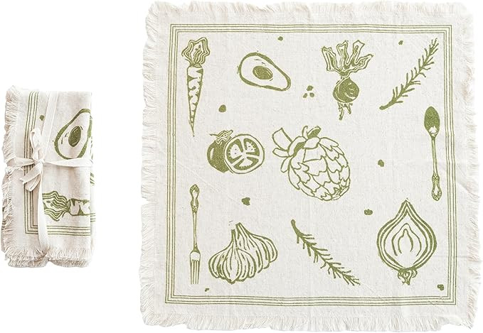 Creative Co-Op Cotton and Linen Napkins with Fringe Design, Green, Set of 4 | Amazon (US)