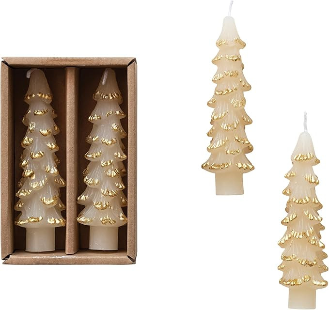 Creative Co-Op Unscented Textured Tree Shaped Taper Candles with Gold Tips in Box, Eggnog Color, ... | Amazon (US)