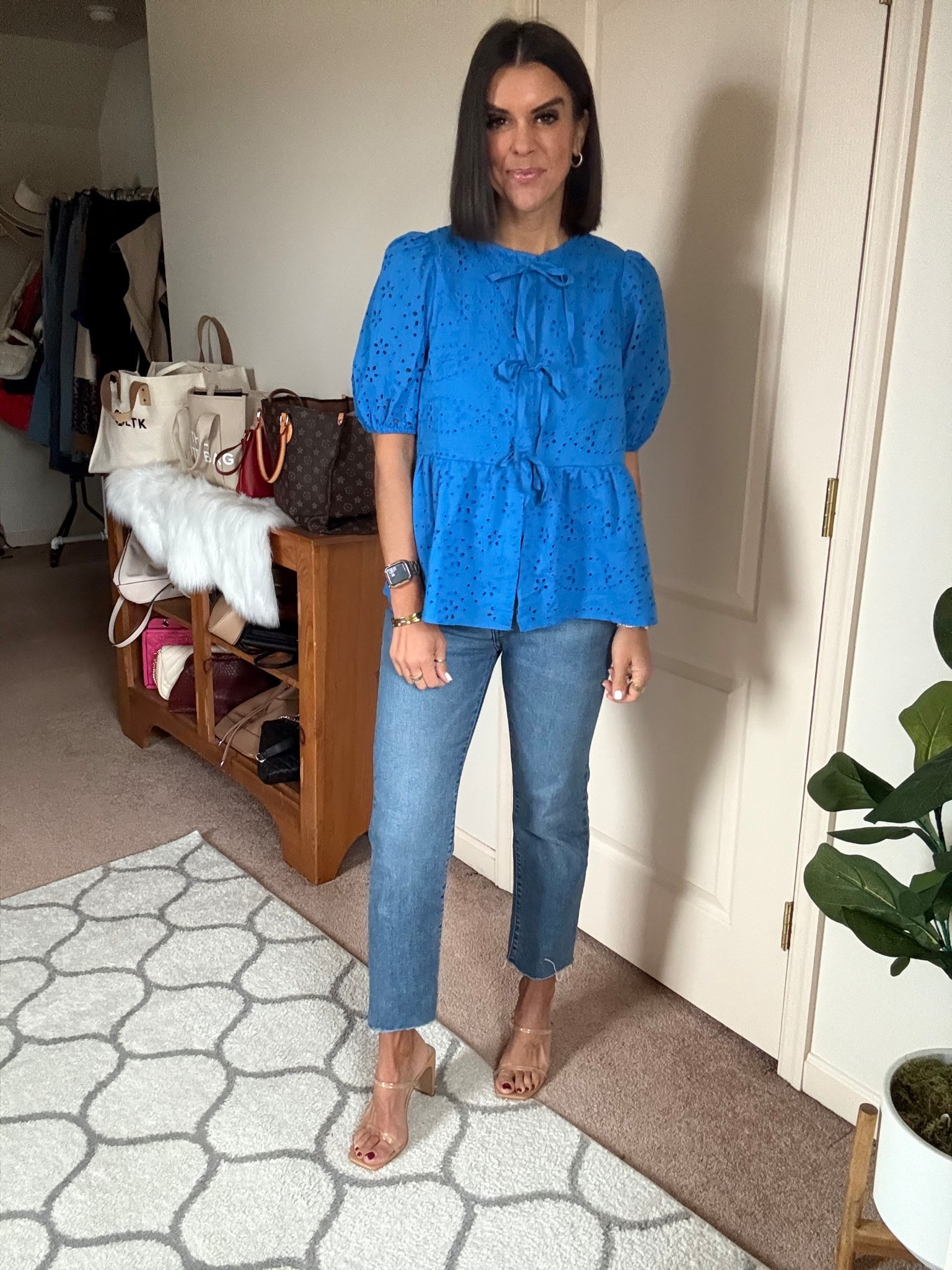 Size small in blouse jeans size 27 (sized up one)

#LTKSeasonal