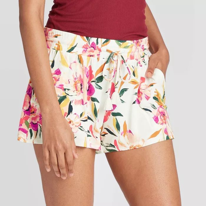 Women's Floral Print Beautifully Soft Pajama Shorts - Stars Above™ Cream | Target