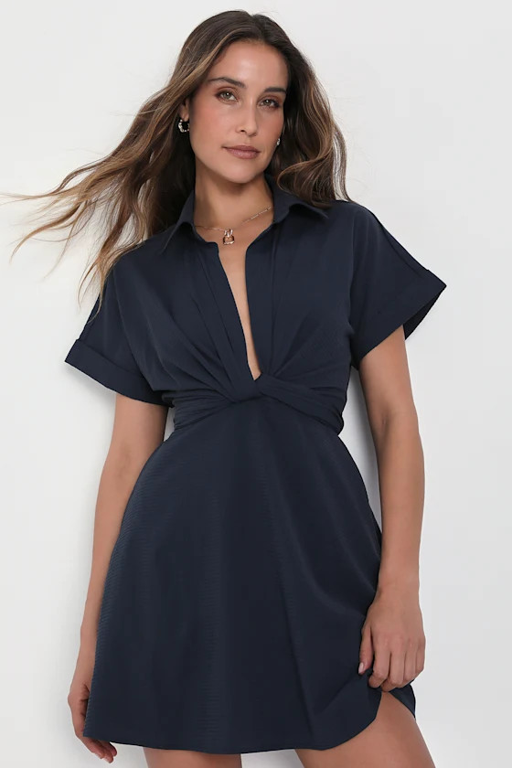 Breeze By Navy Blue Tie-Back Mini Dress With Pockets | Lulus (US)