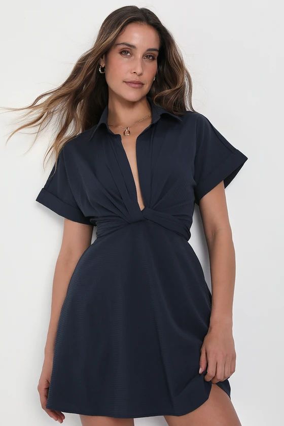 Breeze By Navy Blue Tie-Back Mini Dress With Pockets | Lulus