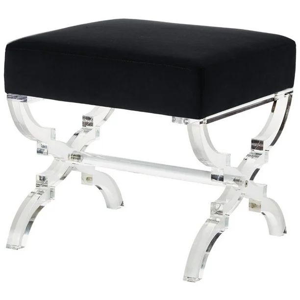 Posh Living Brayden Velvet Upholstered Ottoman with Acrylic X-Legs in Black - Walmart.com | Walmart (US)