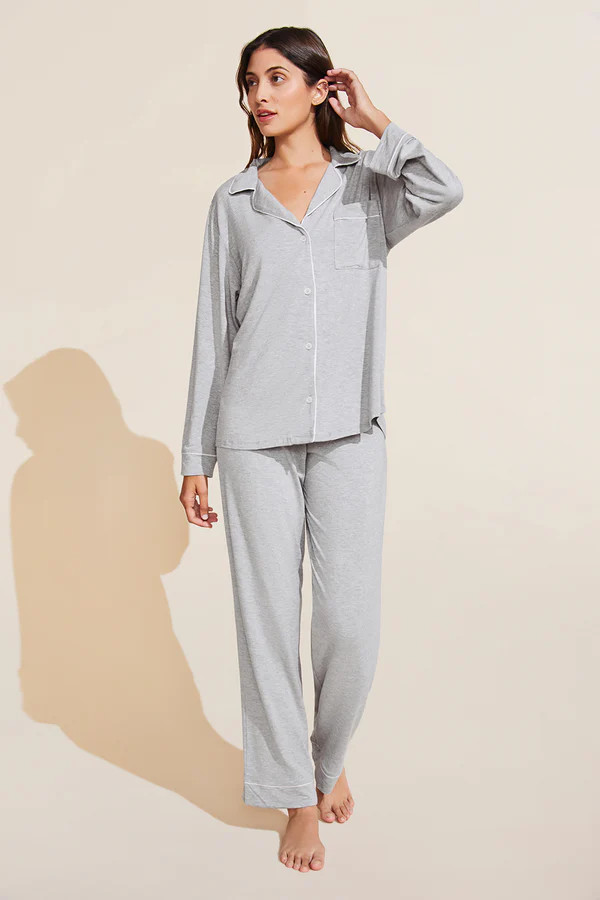 Gisele TENCEL™ Modal Long PJ Set - Heather Grey/Sorbet Pink | Eberjey