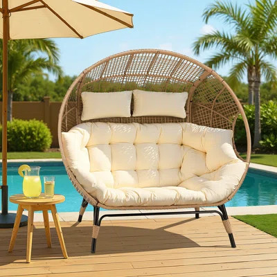 Outdoor Double Oversized Egg Chair Luxurious 2 Person Wicker Egg Chair with Thickened Cushions | Wayfair North America