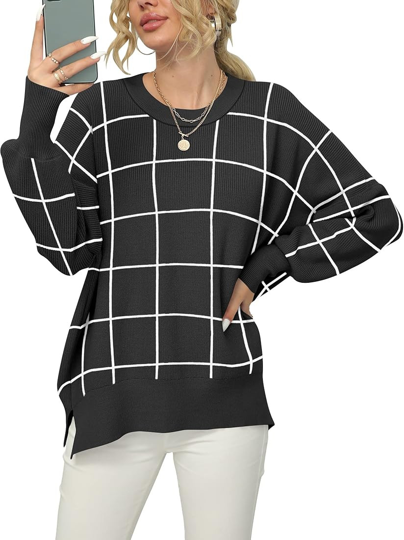 ANRABESS Women Crewneck Batwing Sleeve 2023 Fall Oversized Side Slit Ribbed Knit Pullover Sweater... | Amazon (US)