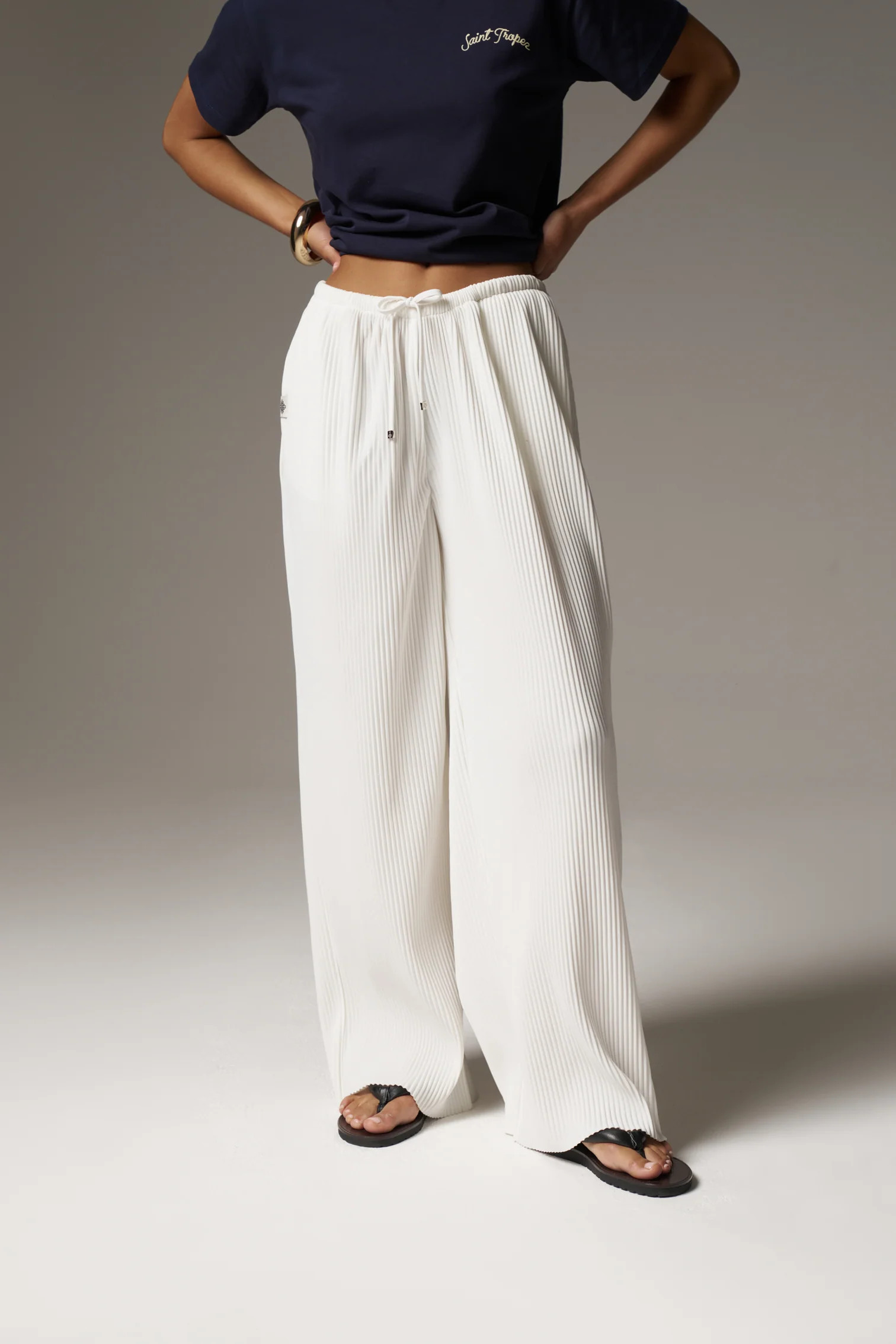 PLISSE TROUSERS - CREAM | The Couture Club