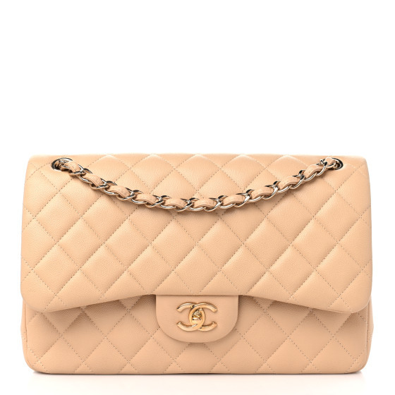 Caviar Quilted Jumbo Double Flap Beige Clair | FASHIONPHILE (US)