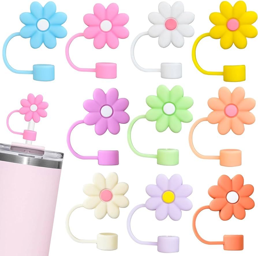 10pcs Silicone Flower Straw Toppers - Reusable Covers and Caps for 9-10mm Straws - Fits Stanley 3... | Amazon (US)